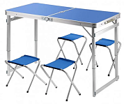 Стол складной Bison синий усиленный c четырьмя стульями 