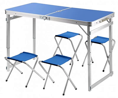 Стол складной Bison синий усиленный c четырьмя стульями 