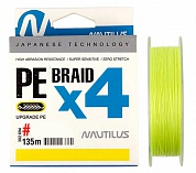 Шнур Nautilus Braid x4 Fluoro Yellow 135м #1.2