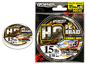 Шнур Owner HQ PE Braid X4 Invisible Green 150м 0,15мм