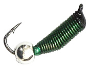 Мормышка Санхар Ручейник №3 0,6гр (d-1,5, L=8,5) #Зелёный + Серебряный шар
